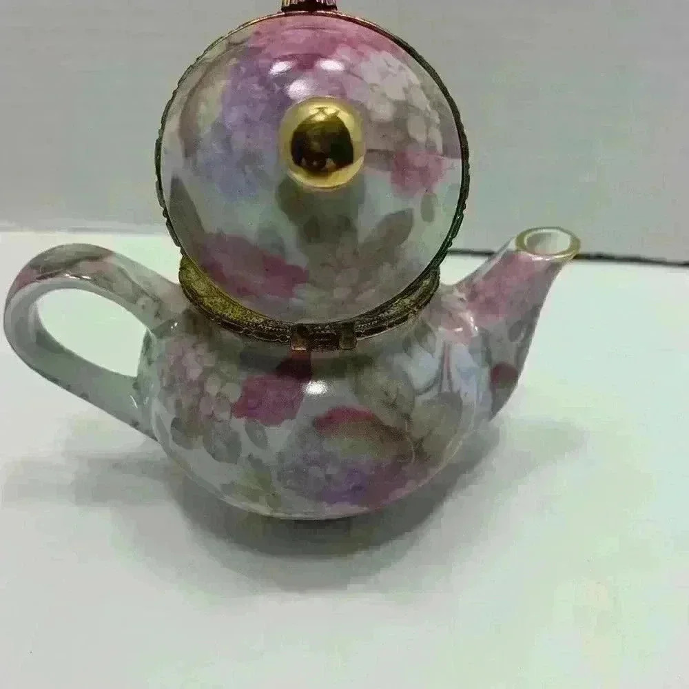 Formalities By Baum Bros Teapot Trinket Box Chintz Purple Flowers - Picture 9 of 10